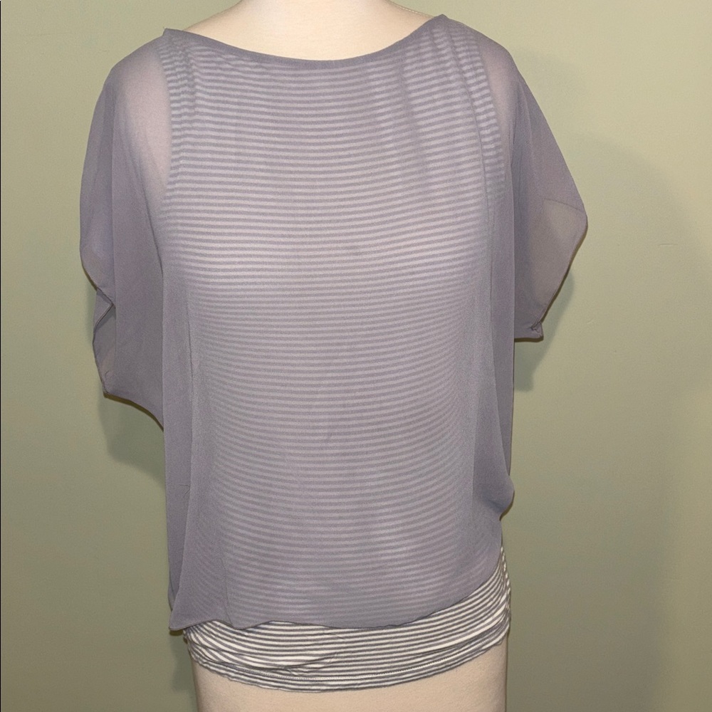 Express Gray & White Striped Crewneck tank with sheer overlay women’s size small